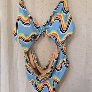 NWT MeUndies One Piece Rainbow Cut Out Bathing Suit